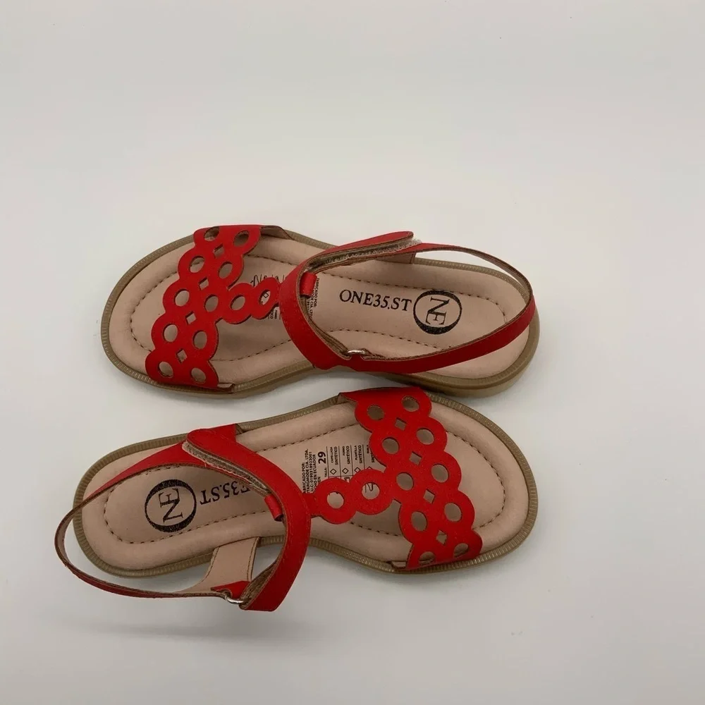One35 Ankle Strap Red Sandals, Vegan Leather. Various Size